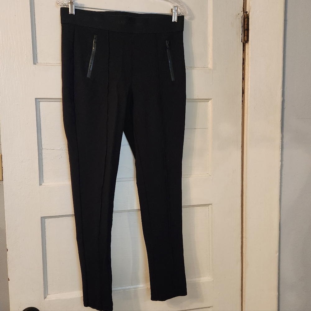 Karl Lagerfeld Pants, Moto Zip Detail Pull-On, Sz Med Black Stretch Skinny EUC